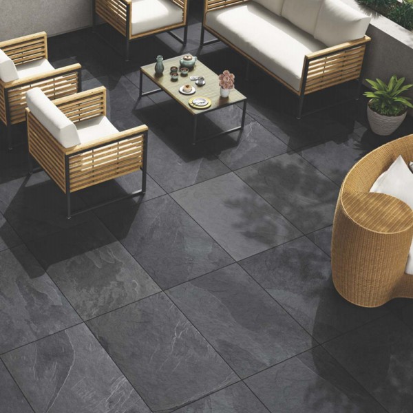 Modena black slate effect Outdoor porcelain Tiles