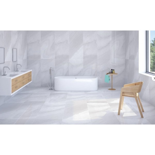 Vincenza Bianco Porcelain Polished Kitchen Floor Tile 60x120cm