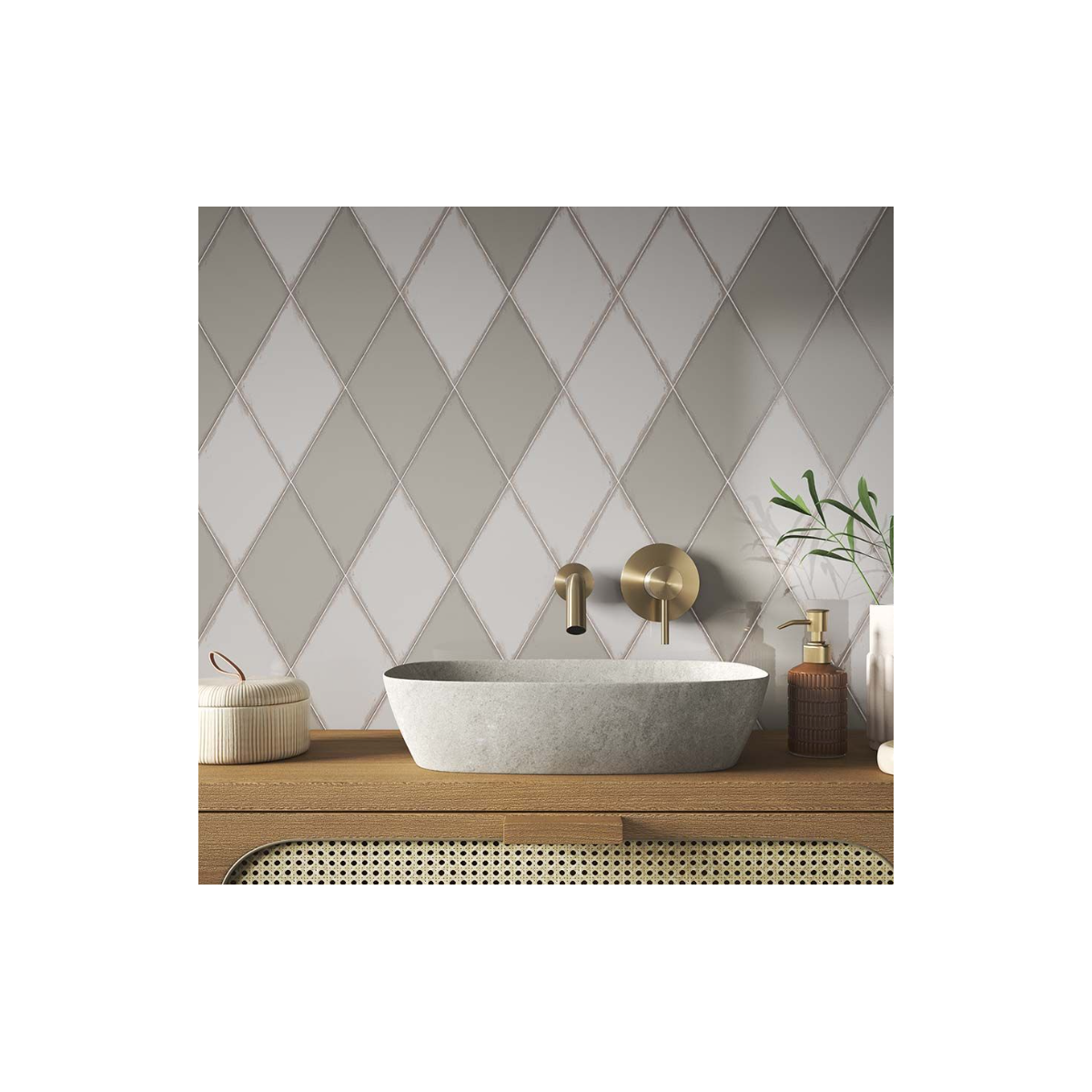 Verona Vintage Rhomboid Light Grey Ceramic Wall Tile 15.2x26.3cm, Pack